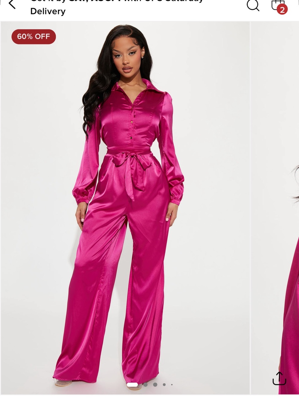 Fashion Nova Satin Button-Front Jumpsuit in Fuchsia